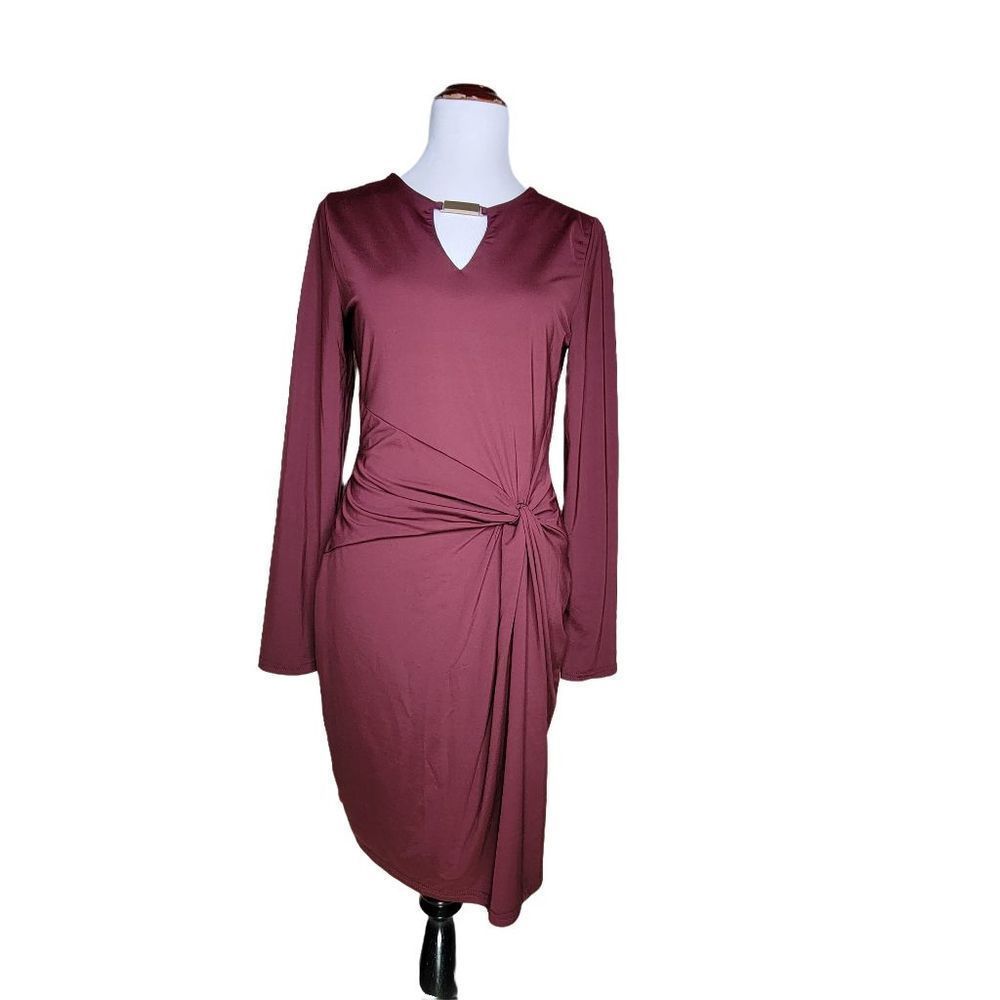 Last Chance! Vintage Venus Long Sleeve Wrap Cutout V Neck Dress Burgundy Size M